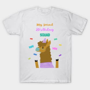 My Second Birthday Squad - Second Birthday quarantined lama with face mask. T-Shirt